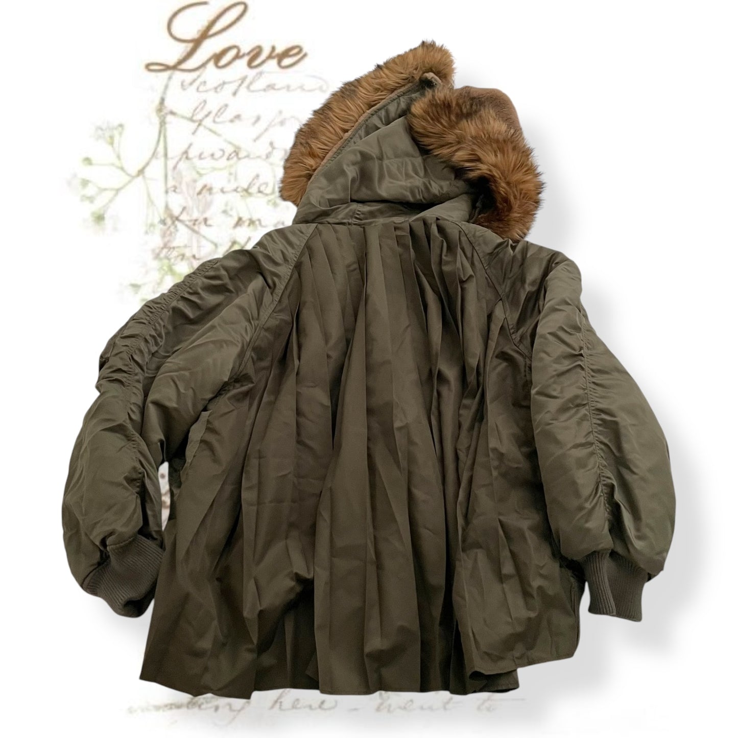 grace class/continential khaki puffer blouson jacket with pleated back detail