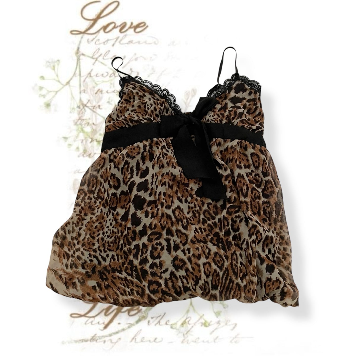 brown beige gyaru leopard print lacey babydoll camisole