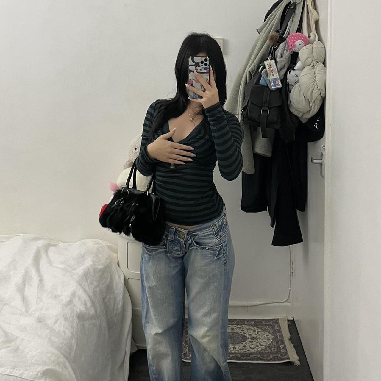 ined black fluffy rabbit fur x leather shoulder bag