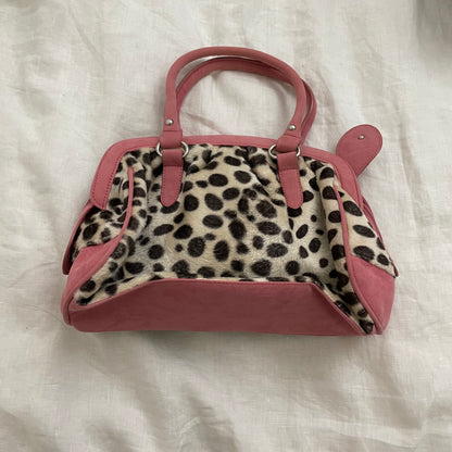 y2k gyaru vintage pink suede like x beige brown dalmation print fur shoulder bag