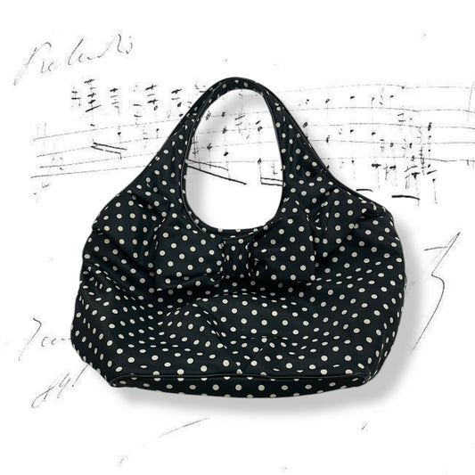 kate spade preppy puffy ribbon bow black white polka dot print wide tote shoulder bag