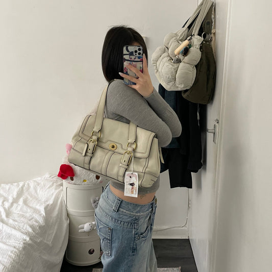 extreme coach cream off white turnlock hamptons leather satchel shoulder bag