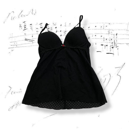 intimissimi black pointelle rosette bustier corset top with red rosette bud