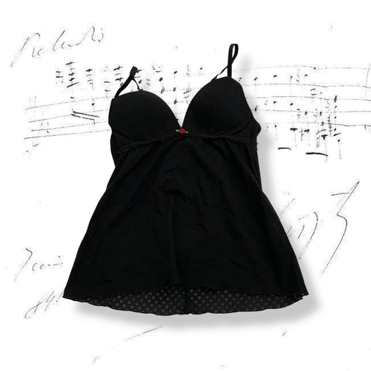 intimissimi black pointelle rosette bustier corset top with red rosette bud