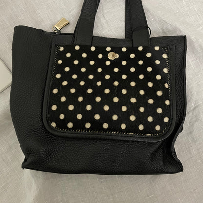 preppy furla black leather mini bag with pony hair polka dot print patch