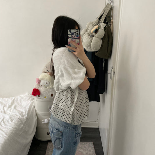 cop copine white puffy ruched crop bolero cardigan