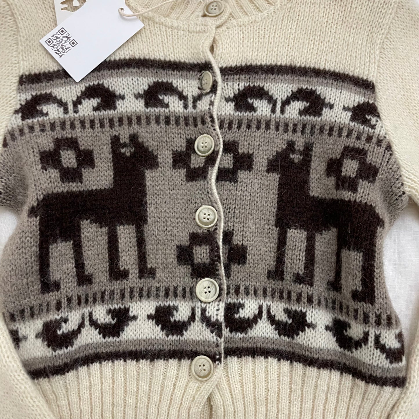 vintage morgan de toi wool alpaca blend long sleeve crop soft knit deer print cardigan