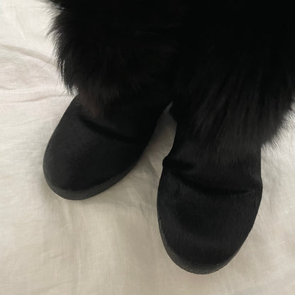 vintage fluffy taiga fur snow boots with pony hair detail + shearling inside