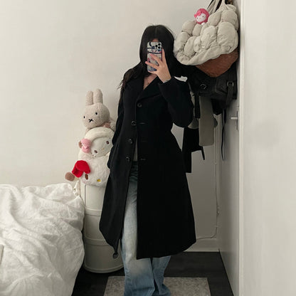 vintage private label 90% wool black collared oversized long coat