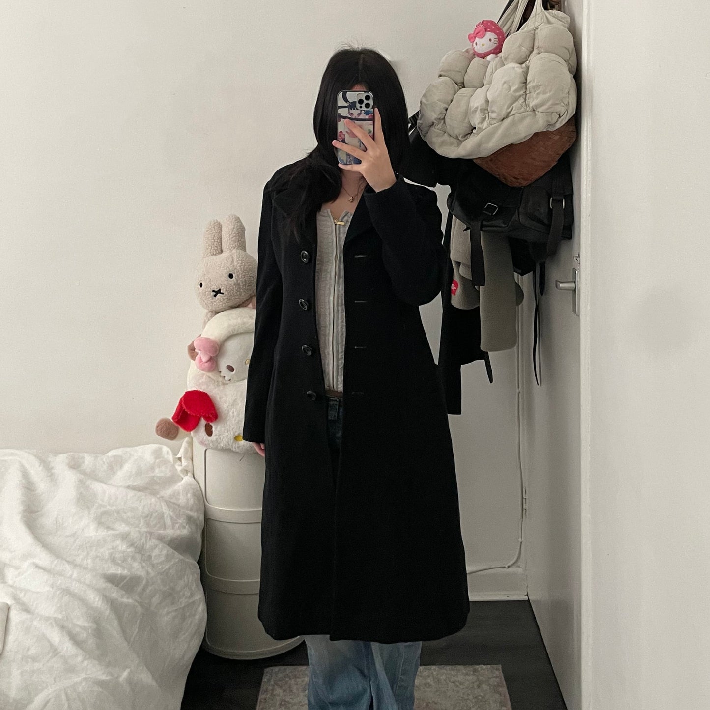 vintage private label 90% wool black collared oversized long coat