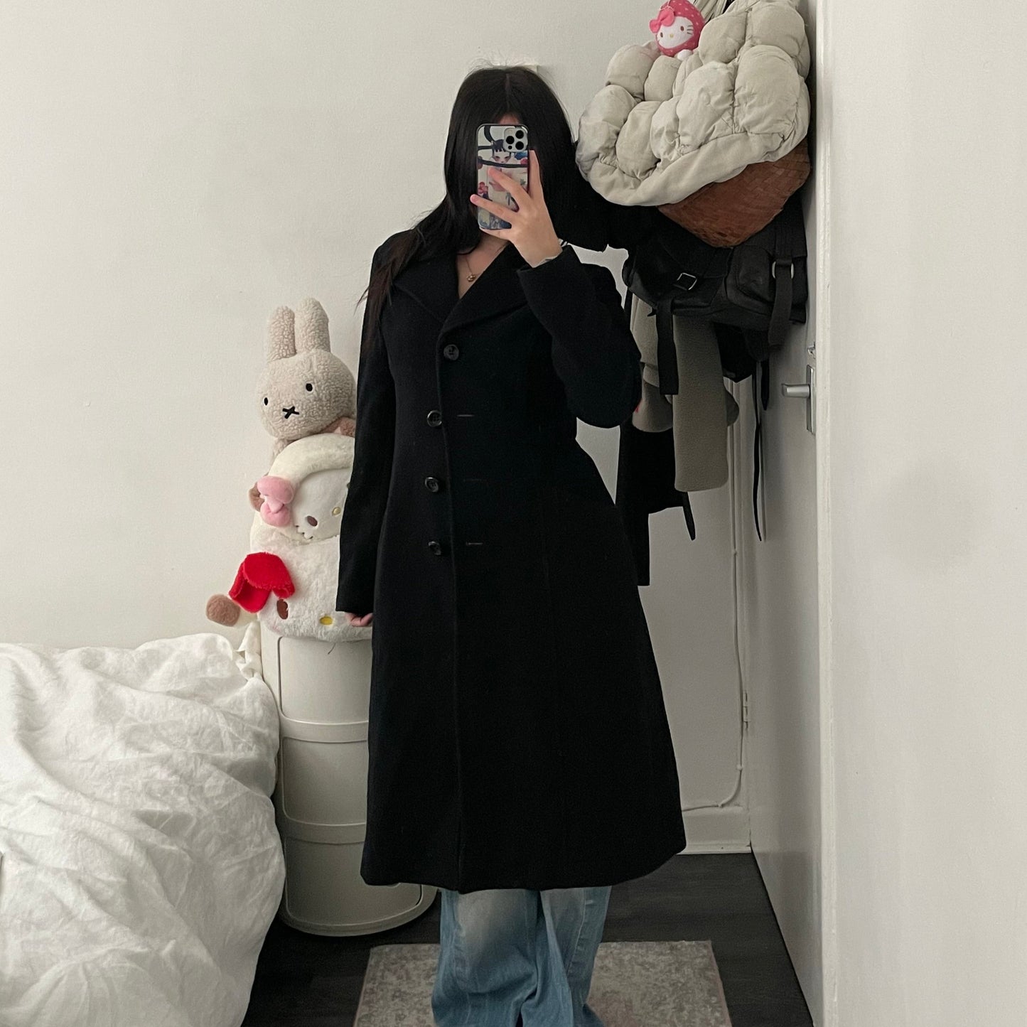 vintage private label 90% wool black collared oversized long coat
