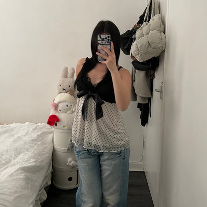 d&s white black polka dot lacey bustier babydoll camisole
