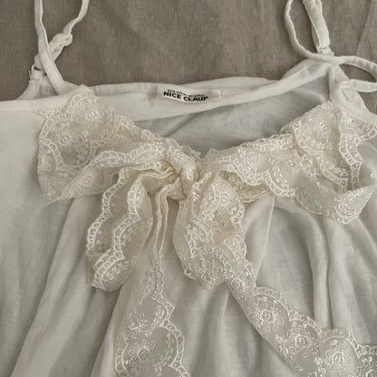 nice claup white coquette lacey ribbon bow bust camisole