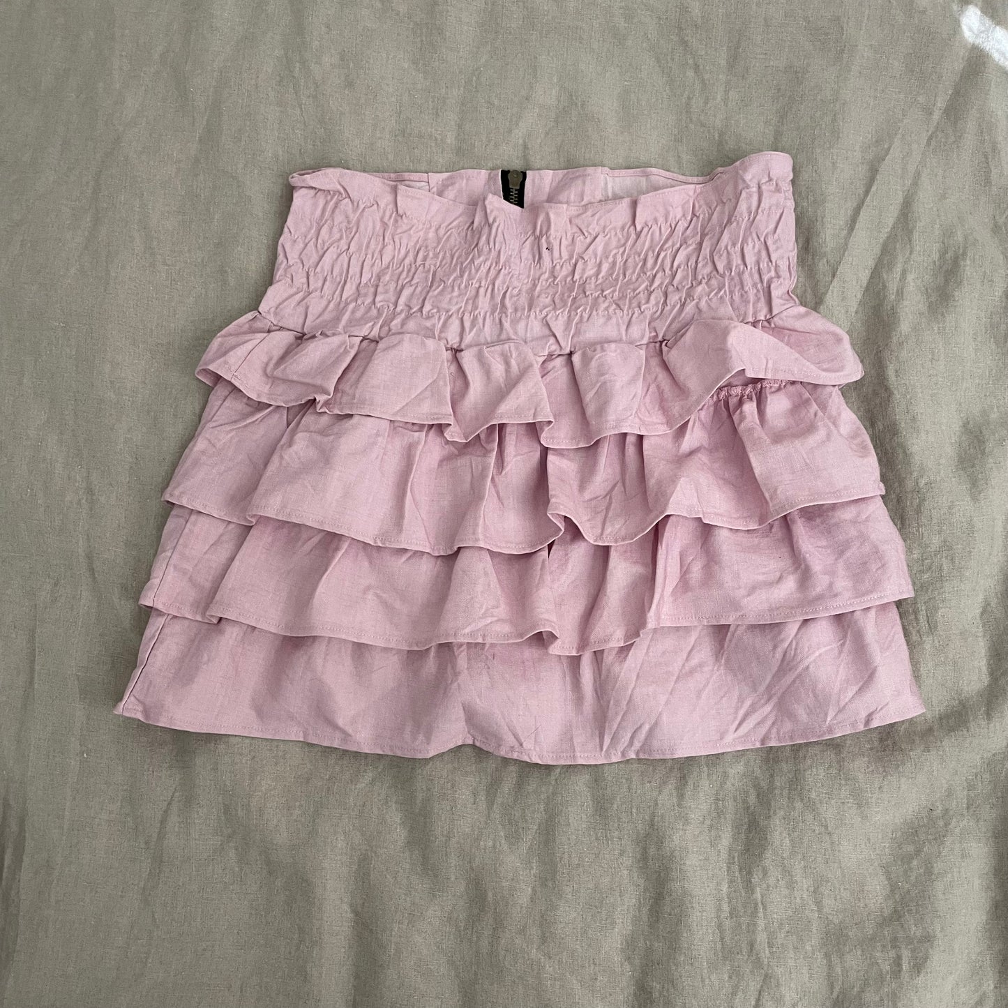 coquette y2k preppy lilac pink high waisted zip ruffle tiered mini skirt