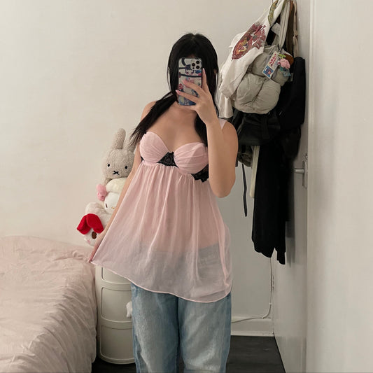 soft pink coquette y2k ruched bustier babydoll slip camisole