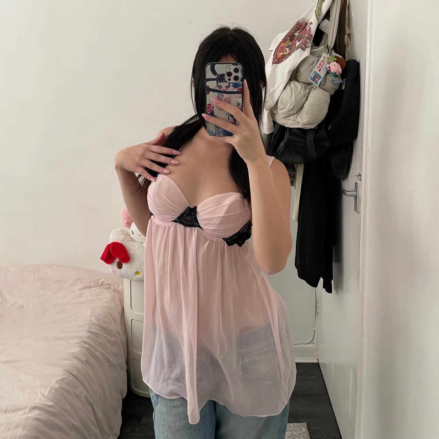 soft pink coquette y2k ruched bustier babydoll slip camisole