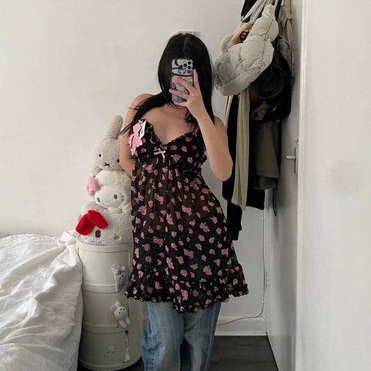 peach john black babydoll baby pink rose print camisole