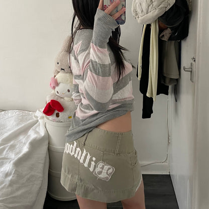 billabong preppy khaki beige graphic mini skirt