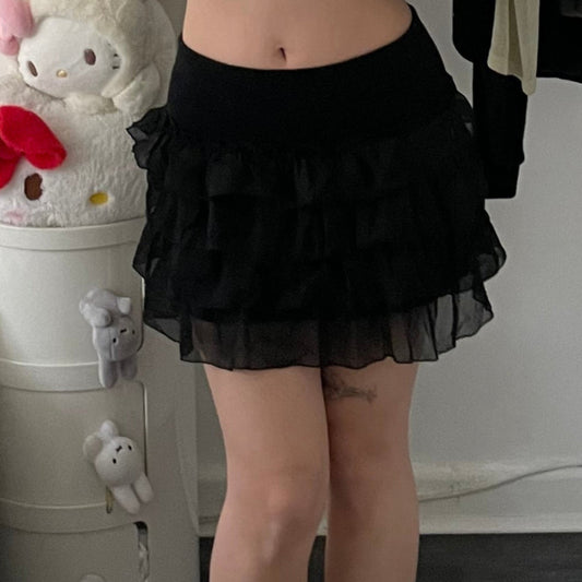 colza black tiered ruffle mini skirt