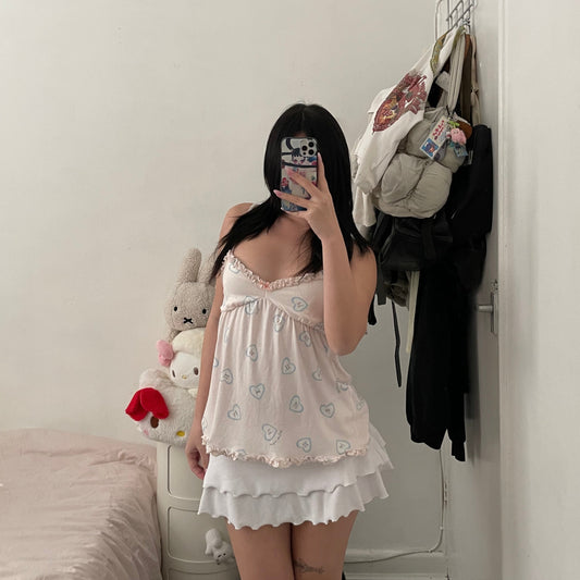 y2k sporty white tiered ruffle mini skirt