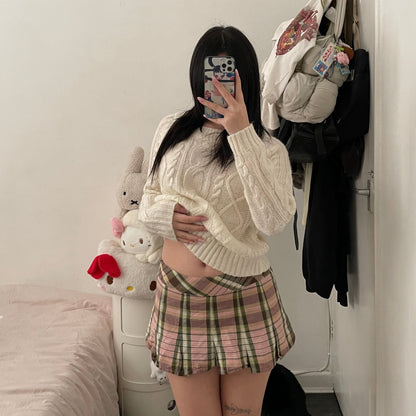 coquette preppy bernis pink green check pleated mini skrt