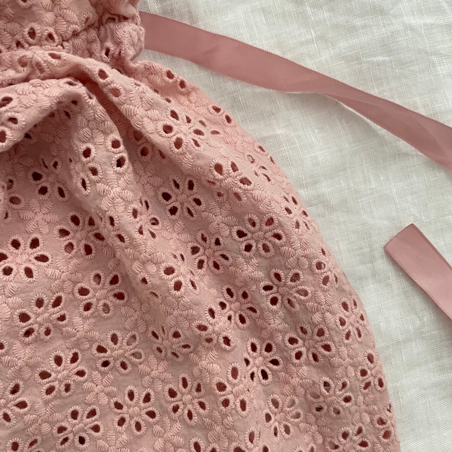 epine pink ruched broderie anglaise babydoll camisole with adjustable waist ribbon