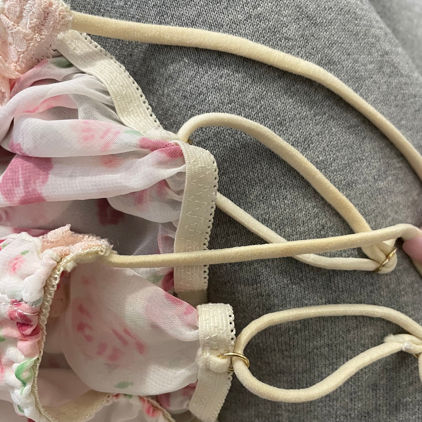 coquette y2k floral print pink ruffle white sheer babydoll camisole