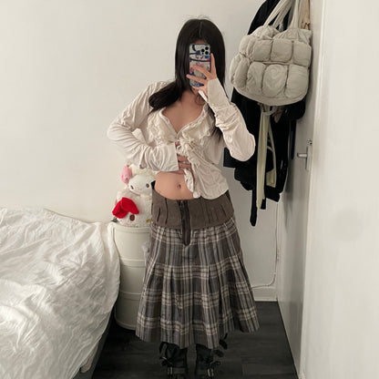 marithe francois girbaud brown drop waist check midi skirt