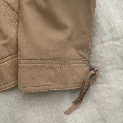 beige vintage rebecca taylor sheepskin leather ruffle jacket