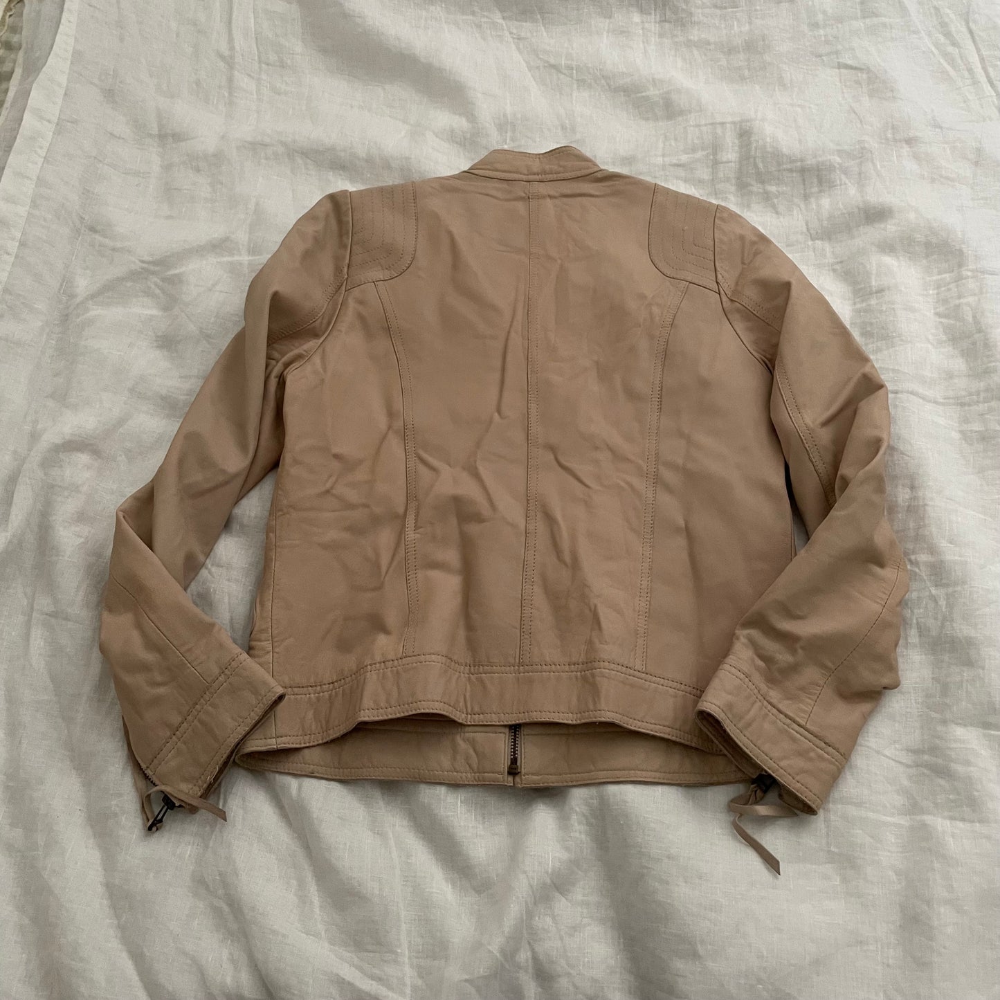 beige vintage rebecca taylor sheepskin leather ruffle jacket