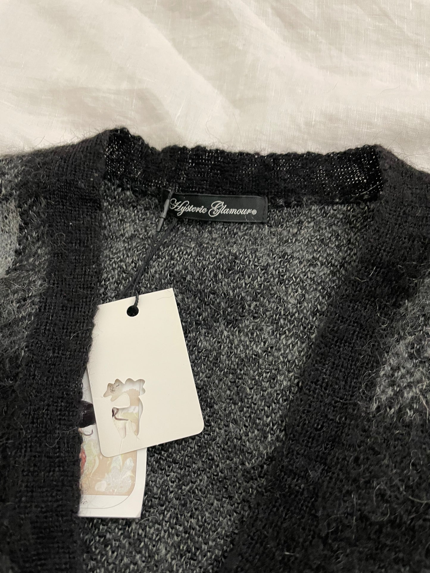 hysteric glamour grey black mohair blend check knit cardigan