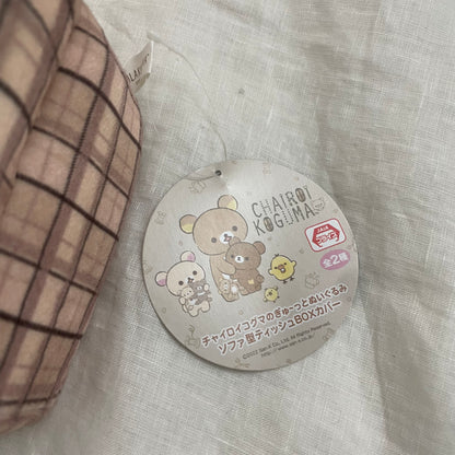 rilakkuma chairokoguma pink beige checkered cushion x plush toy tissue cover