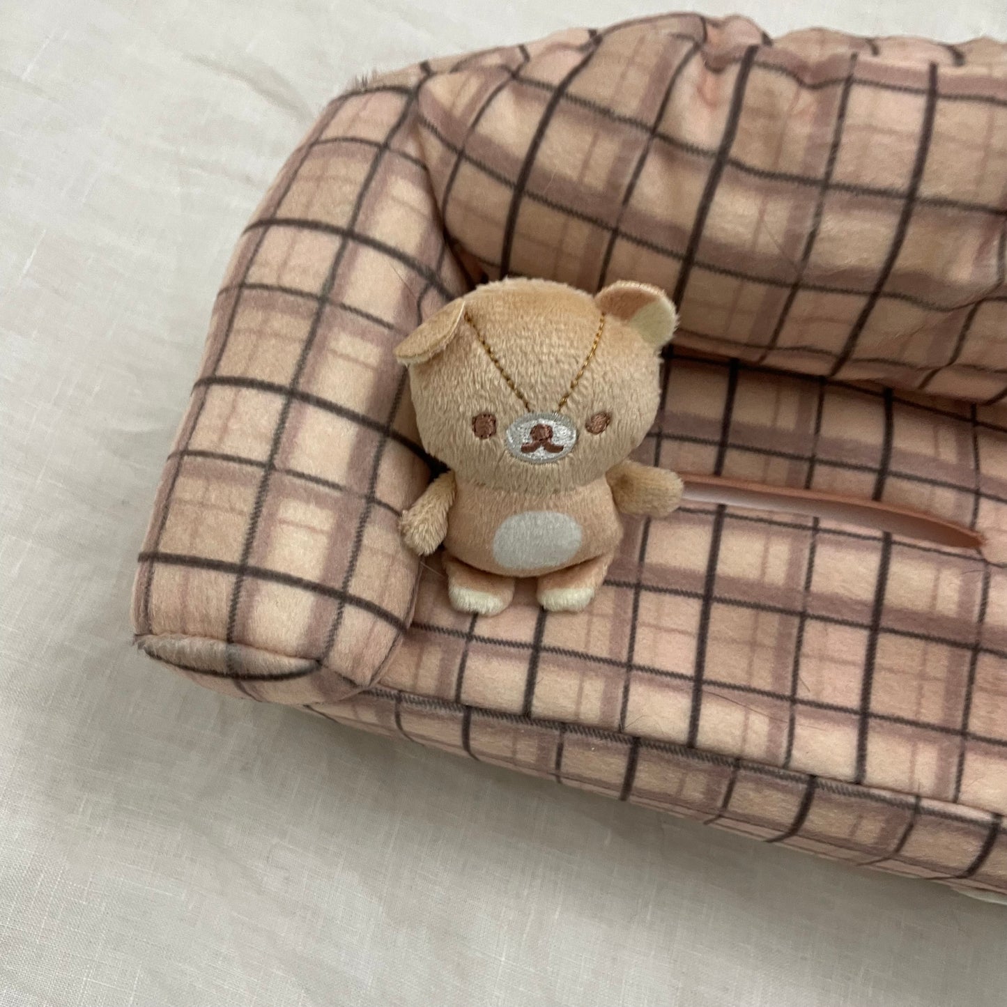 rilakkuma chairokoguma pink beige checkered cushion x plush toy tissue cover