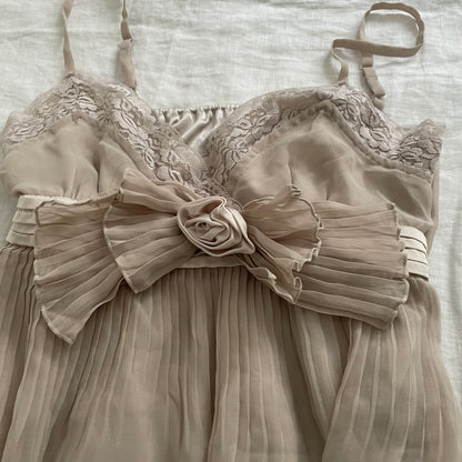 romantic greige axes femmes lacey pleated midi dress