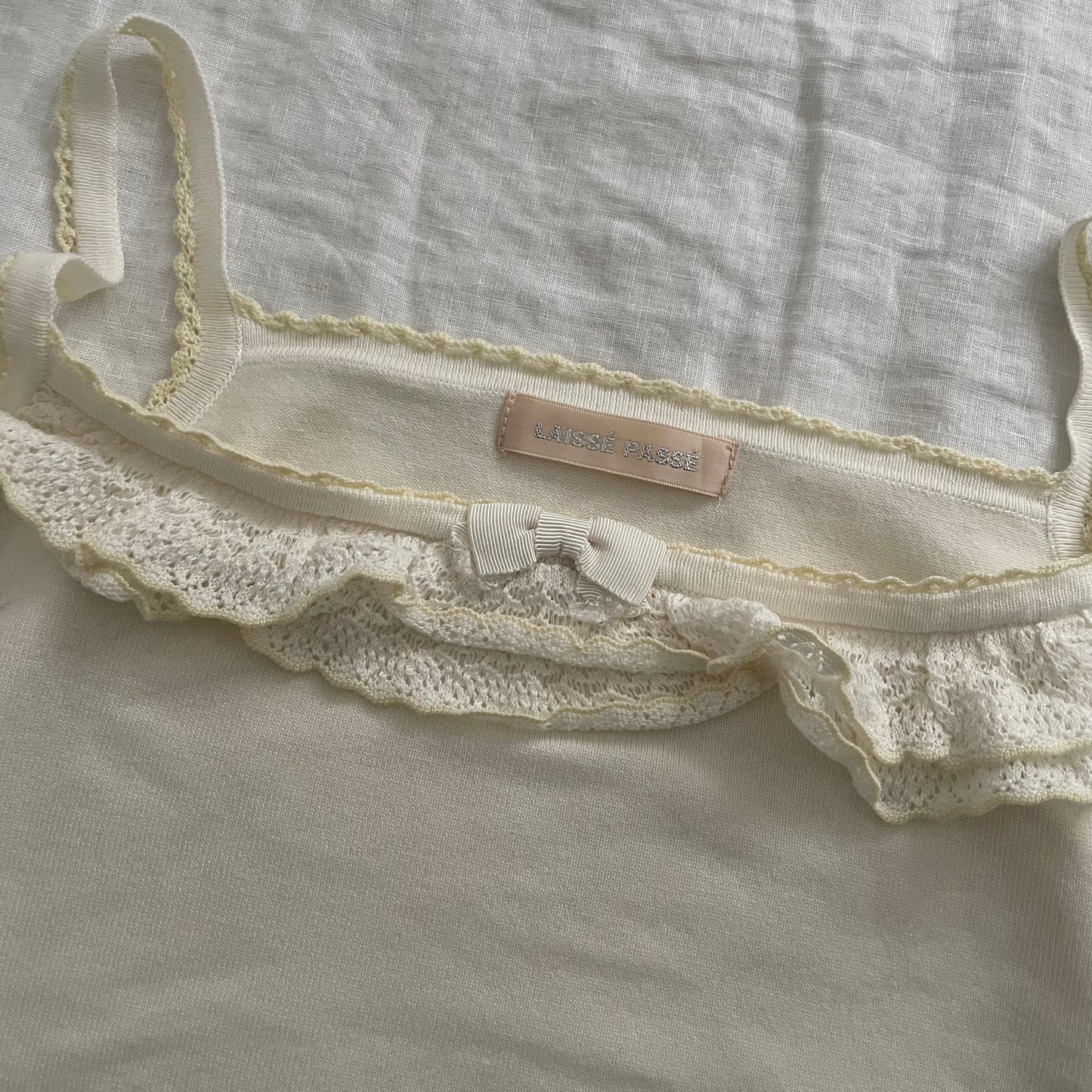 laisse passe white cream coquette cottage ruffle and pointelle camisole