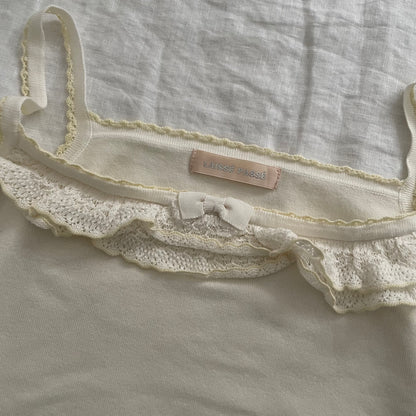 laisse passe white cream coquette cottage ruffle and pointelle camisole