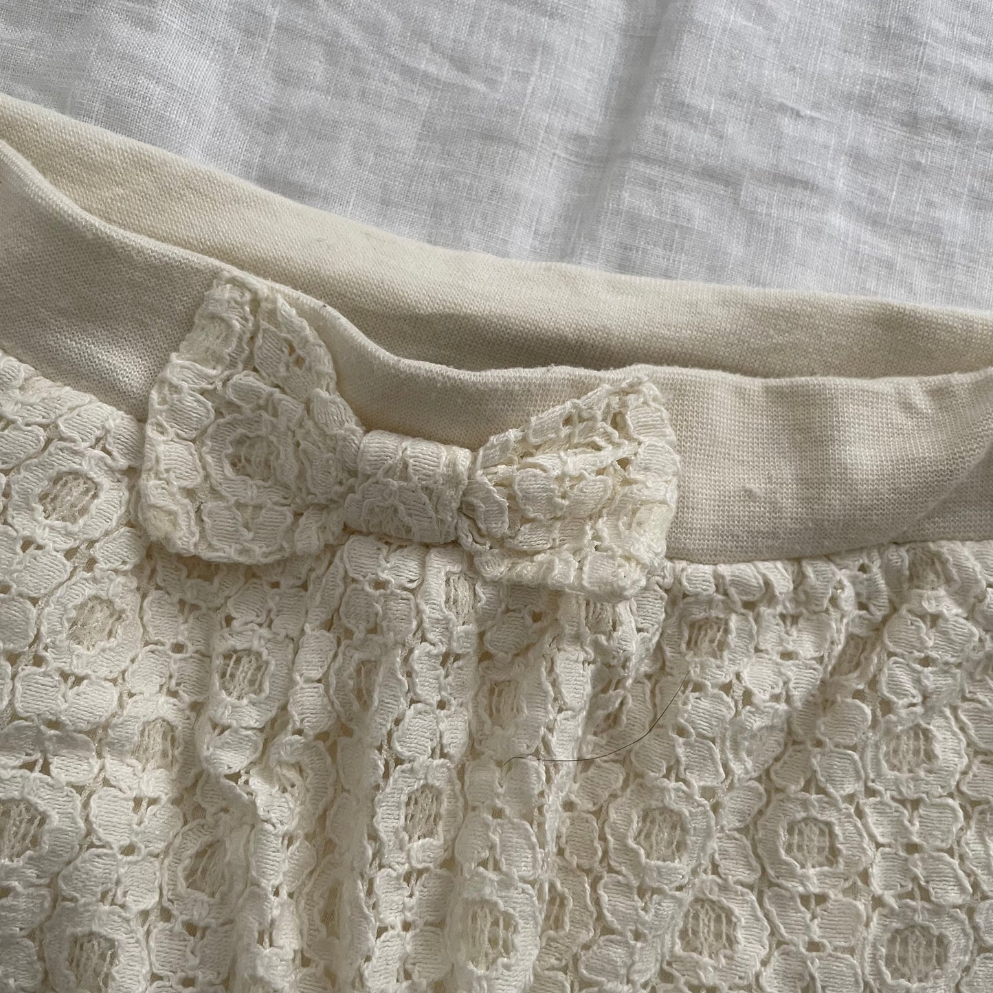 cottage dolly ribbon cream lacey mini skirt with built in shorts