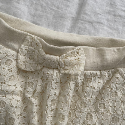 cottage dolly ribbon cream lacey mini skirt with built in shorts