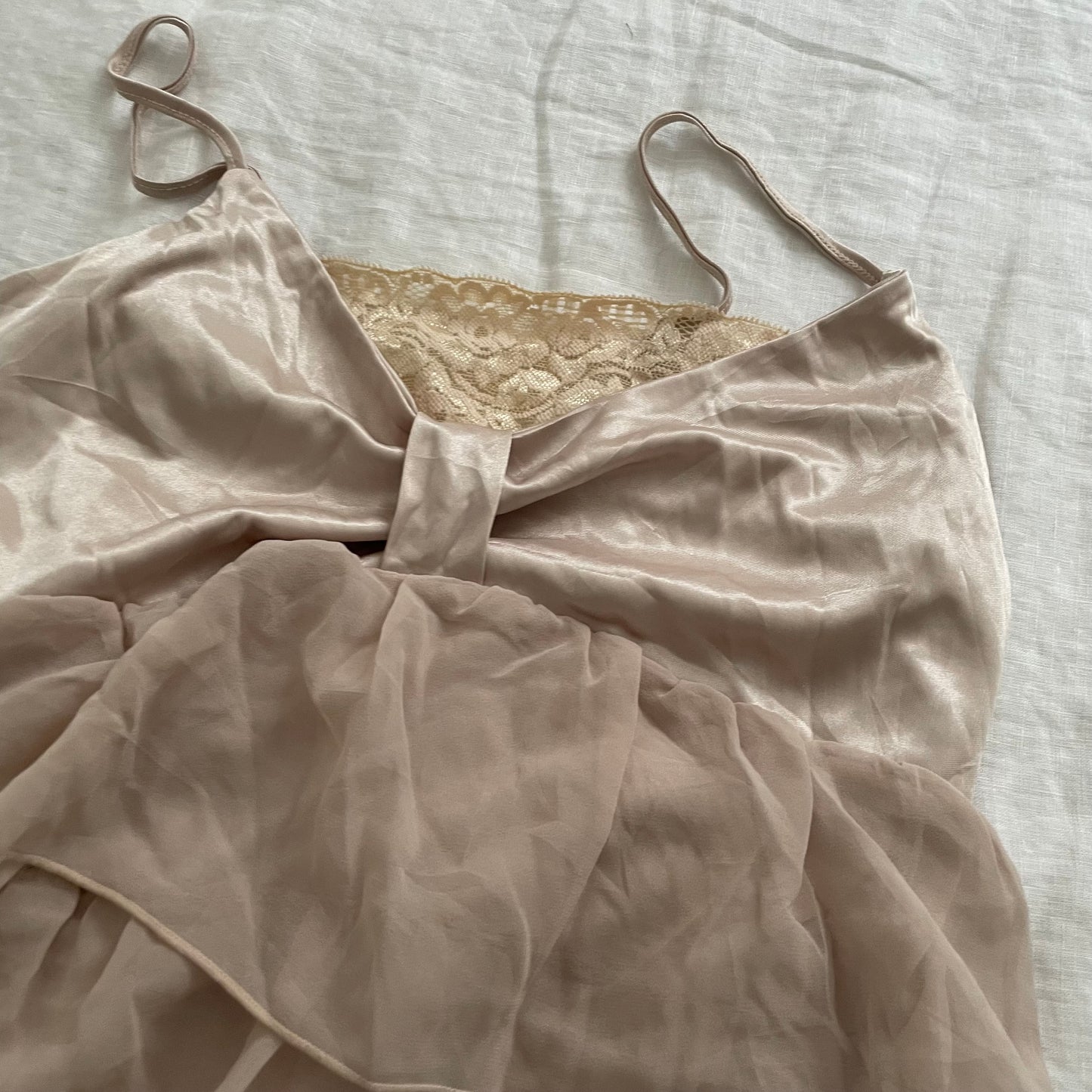 reormix taupe satin tiered tulle babydoll camisole