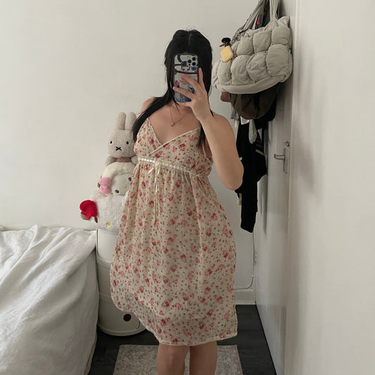 noix de coco beige floral print layered knee length dress