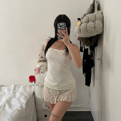 laisse passe white cream coquette cottage ruffle and pointelle camisole