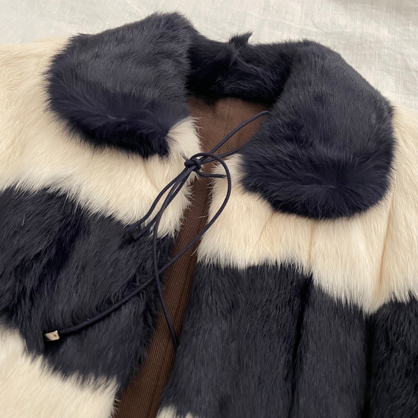 bape bapy tall line black white striped rabbit fur reversible jacket