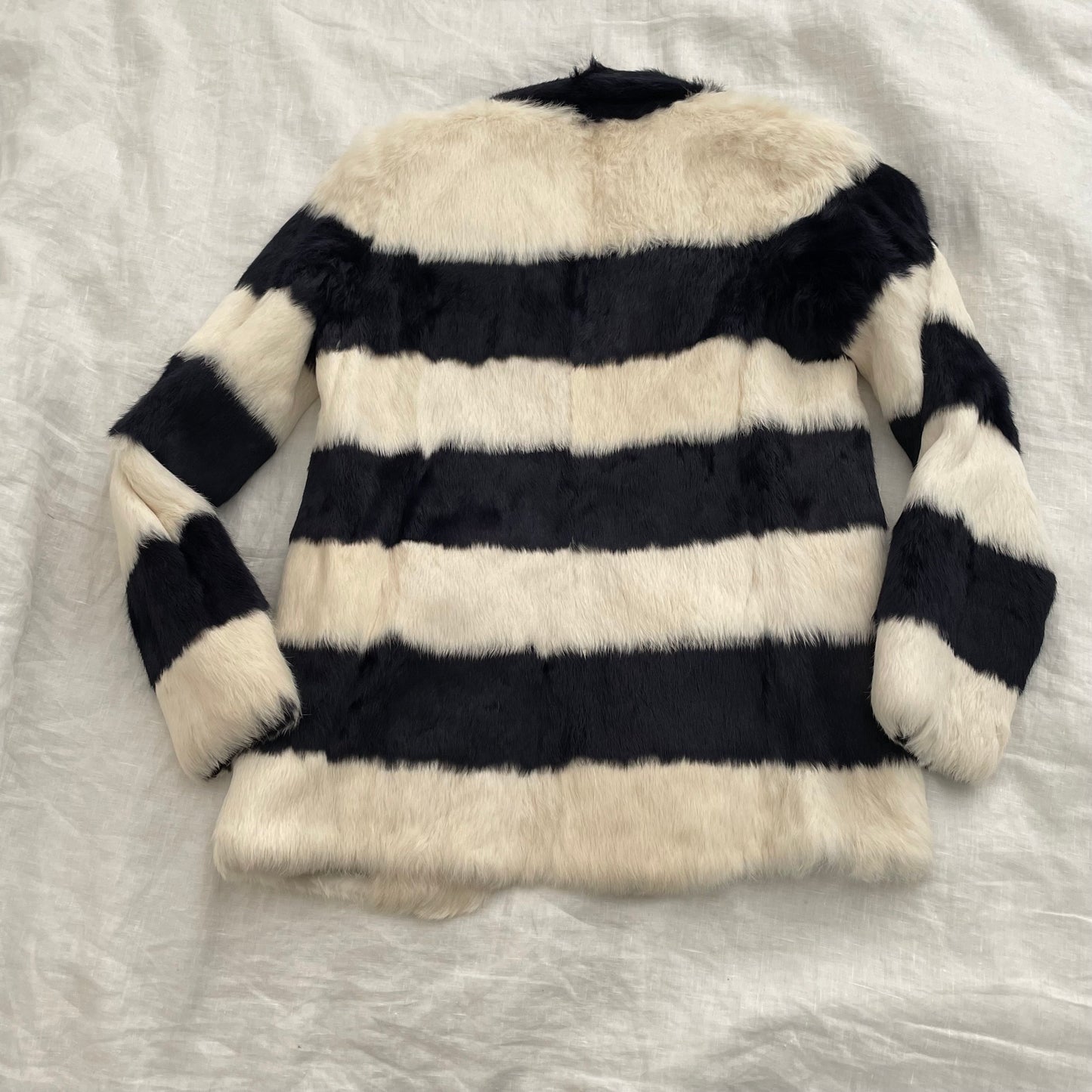bape bapy tall line black white striped rabbit fur reversible jacket