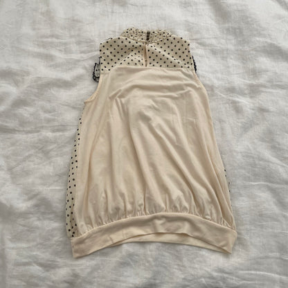 axes femmes cream polka dot ruffle collar blouson vest top
