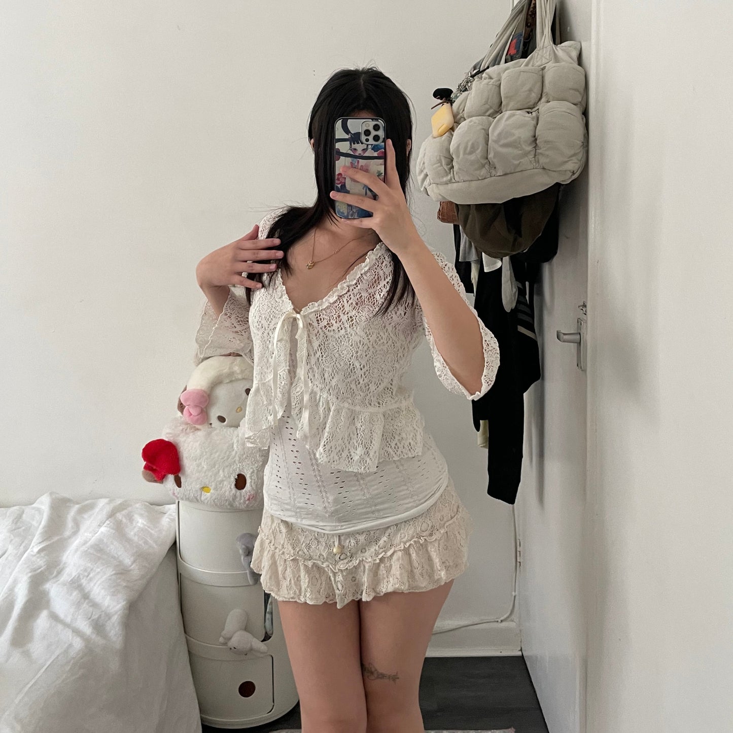 moderate coquette cottage white lacey crop bolero cardigan