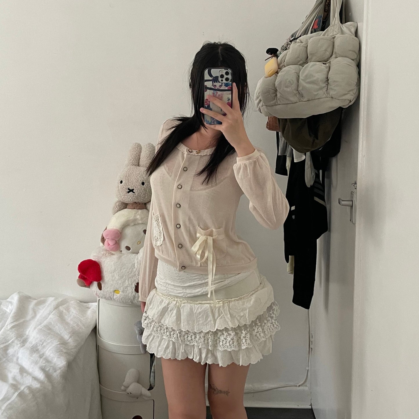frolic coquette cream wide waistband ruffle broderie anglaise grey tulle mini skirt