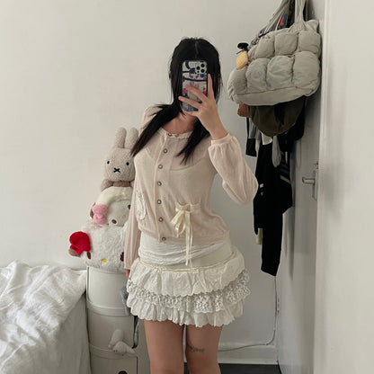 frolic coquette cream wide waistband ruffle broderie anglaise grey tulle mini skirt