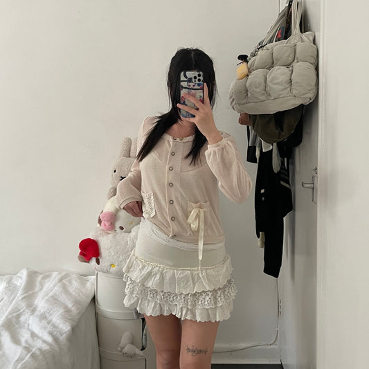 frolic coquette cream wide waistband ruffle broderie anglaise grey tulle mini skirt