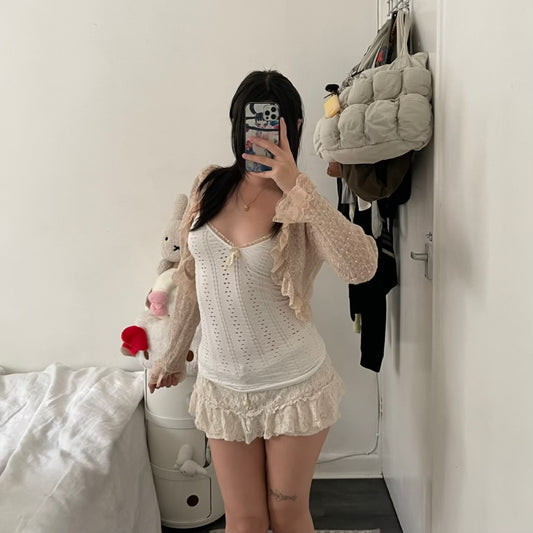 rosa & rose knit beige ruffle long sleeve knit bolero