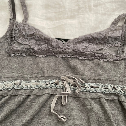 grey rifle lacey babydoll camisole with ribbon bow detail